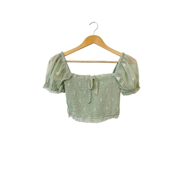 Unique Vintage Mint Green Puff Sleeve Cropped Short Sleeve Top Size‎ Small 4 - Picture 1 of 4